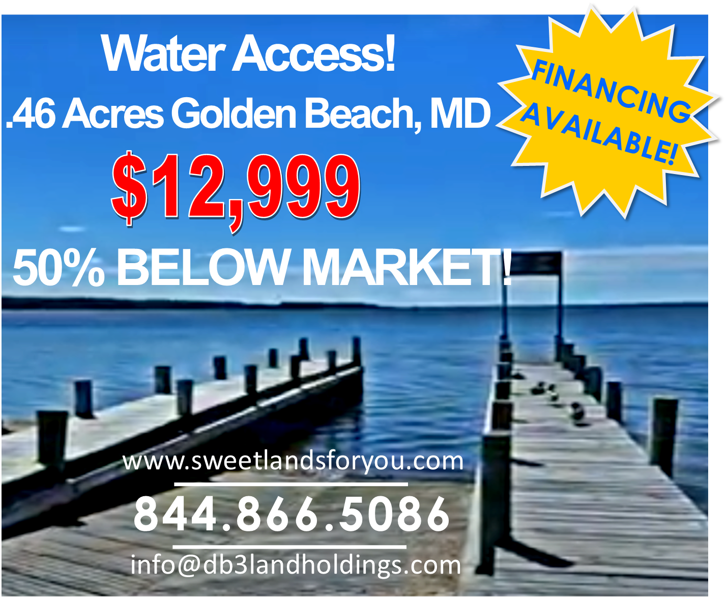 REDUCED 12,999! Golden Beach, MD .46 Ac Boat/Beach Access! 50 BELOW